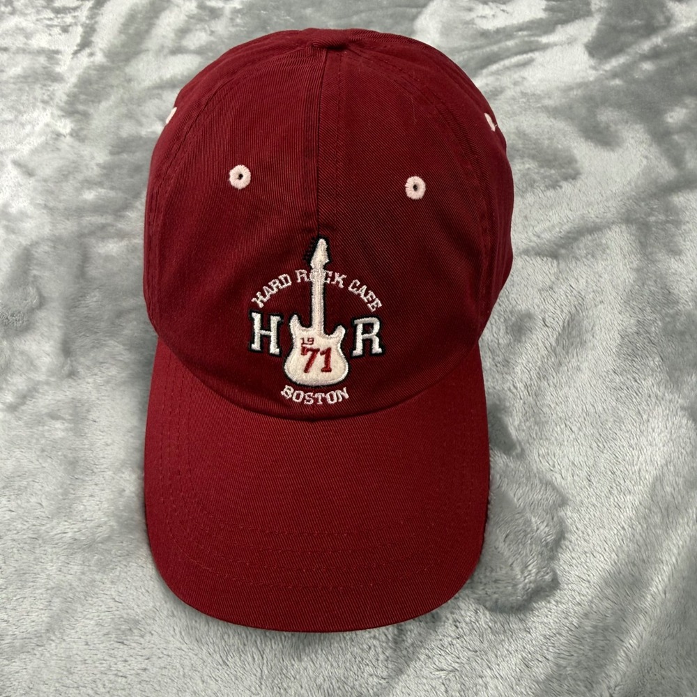 Hard Rock Cafe Boston Baseball Hat Burgundy Maroon Cotton Embroidered Guitar Cap